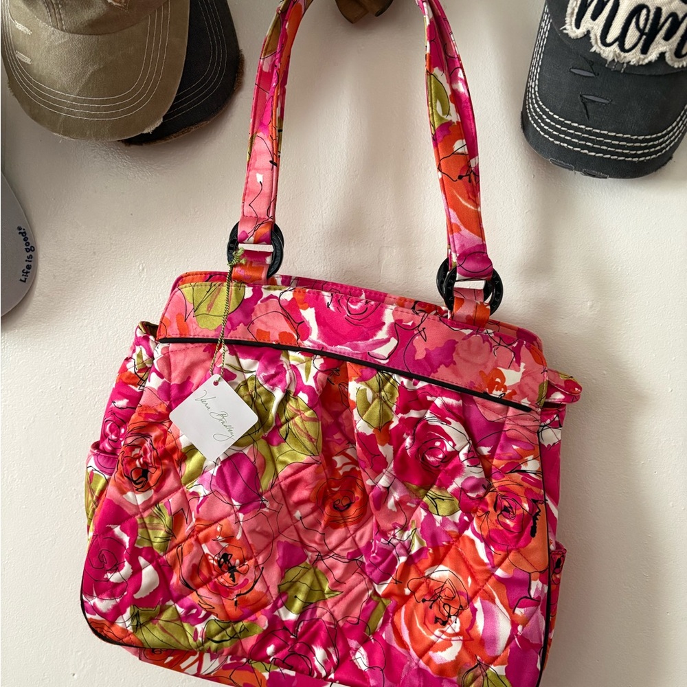 Vera Bradley Pink Floral Quilted Shoulder Bag, Nice Satin feel!